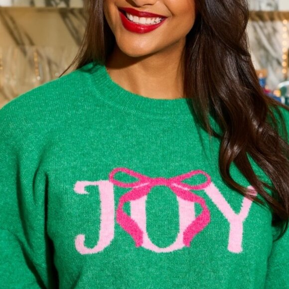 NWT Shiraleah Joy Sweater Size Small, Green Holiday Pullover with Pink Bow - Picture 3 of 12